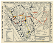 39994 Kaart van de stad Utrecht met weergave van het net van electrische tramlijnen.